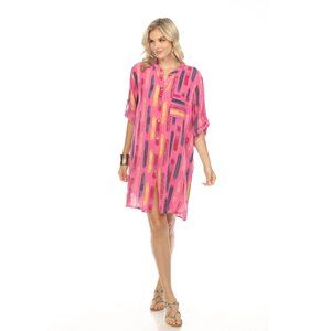 Fuchsia Shirt Button Dress Roll up sleeves